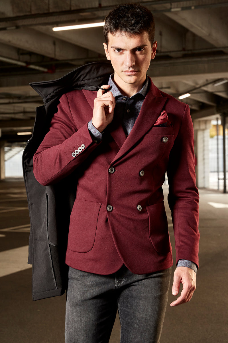 Slim Fit Giacca Scozzese Rossa Uomo Mens Tartan Jacket Italia