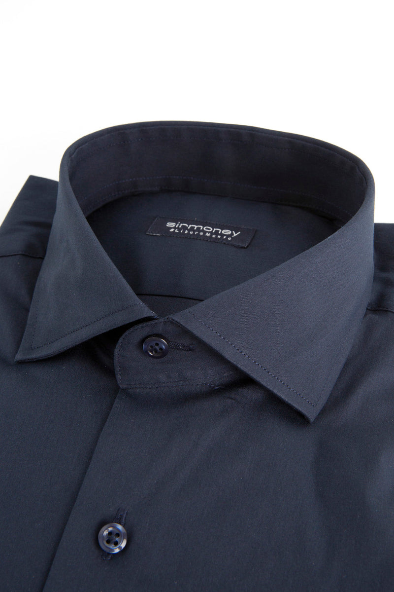 Basic-Hemd aus blauem Satin